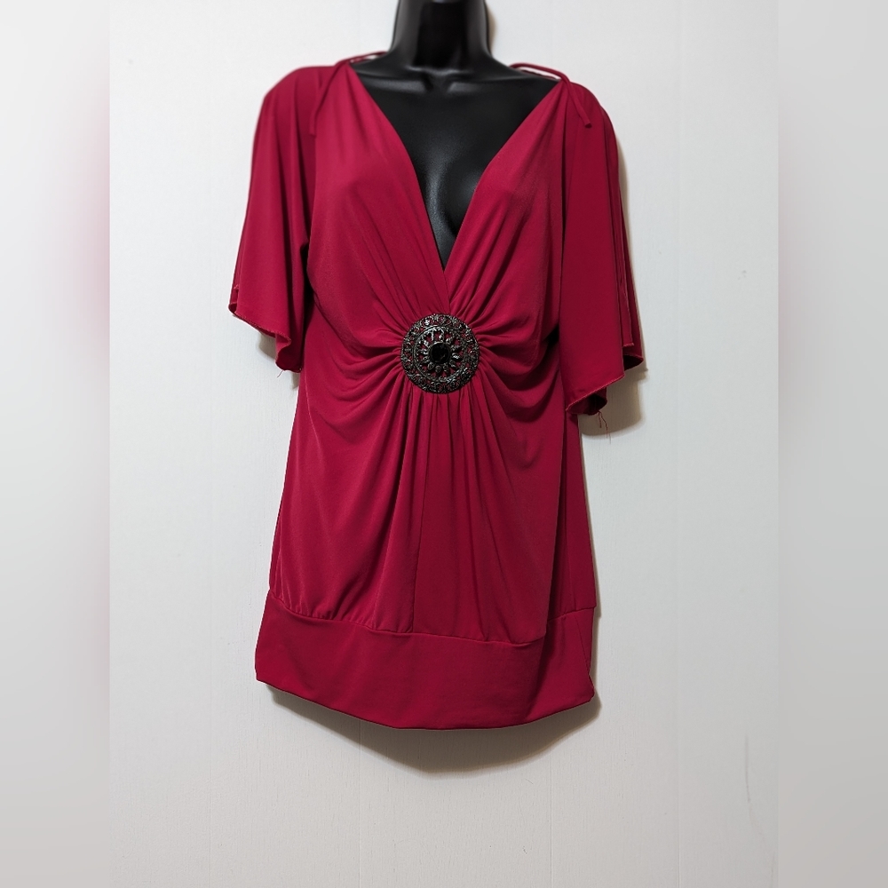Women's Studio Y Strap Blouses with Center Piece Red Size Medium
